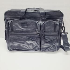 TUMI Alpha Expandable Black Leather Laptop Briefcase Bag Computer Bag 9621D3